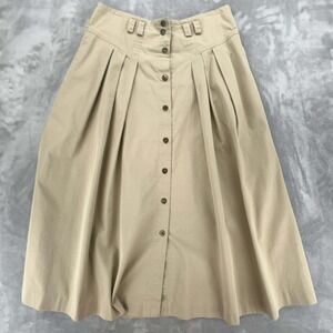 Vintage Counterparts Khaki Pleated Button Front Midi Skirt Size 12 EUC